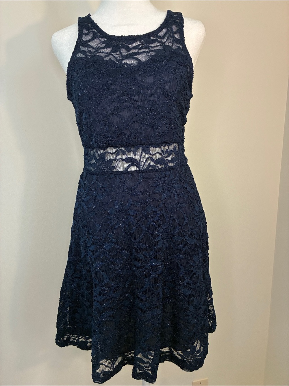 Deb Navy Blue Lace Overlay Dress